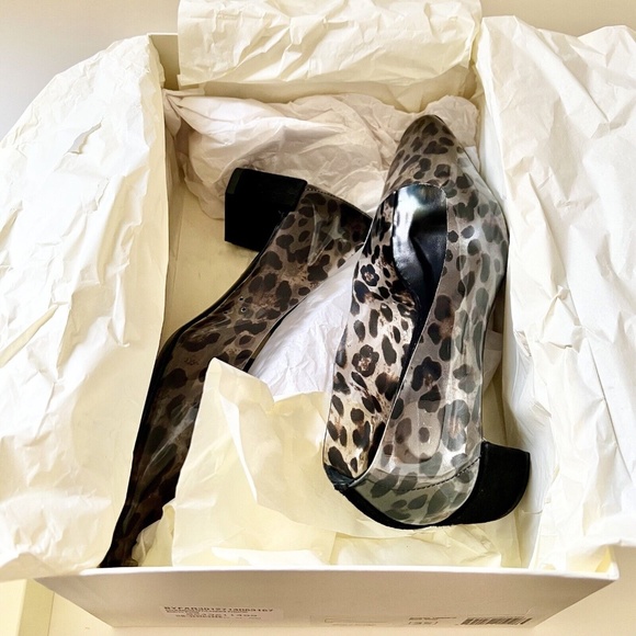 BY FAR Andrea Leopard Print PVC Block Heel Pumps in Black - Picture 6 of 12
